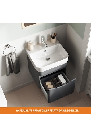 Aqua Bagno Piccolo 2.0 Alt Dolap 57 Cm. Antrasit Gri Parlak-lavabo Dahil Antrasit