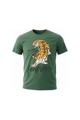 Urbantrendstore Unisex Siyah Kaplan Tiger Yazılı Oversize Fit Rahat Geniş Salaş T-shirt Günlük Tişört Yeşil