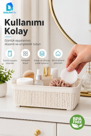 Jute Mini Çok Amaçlı Sepet No:1 1,5 L Mutfak Banyo Dolap İçi Saklama Organizeri Bej