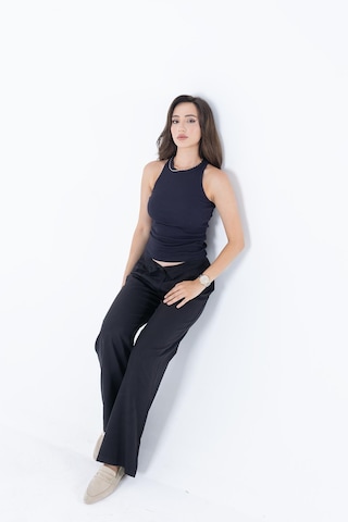 Comeor Fitilli Regular Fit Normal Kalıp Lacivert Bisiklet Yaka Sıfır Kol Pamuklu Kadın Atlet Lacivert