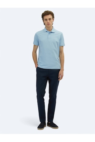 Kip Mavi Düz Polo Yaka %100 Pamuk T-shirt Mavi