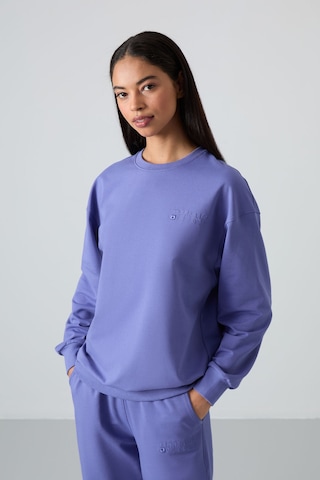 Tommy Life Eflatun Basic Pamuklu O Yaka Oversize Lastik Paça Kadın Eşofman Takım - 95287 Mor