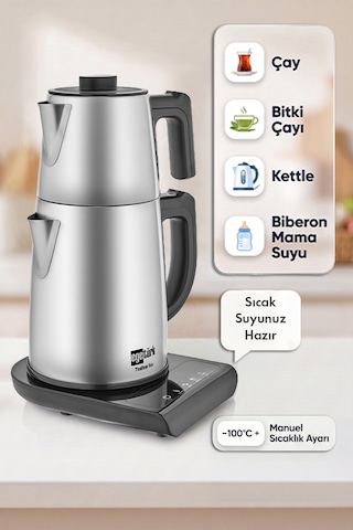 Teadem Vox Konuşan Dokunmatik Çay Makinesi Mama Suyu Hazırlama 1850w 1.7l Kettle 1.2l Demlik Inox