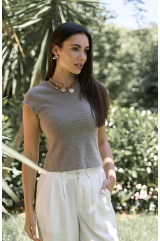 Bohemai Kensal Dar Kesim Vizon T-shirt Vizon