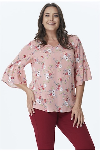 Myline V Yaka Kolları Fırfırlı Bluz-332 Kırmızı