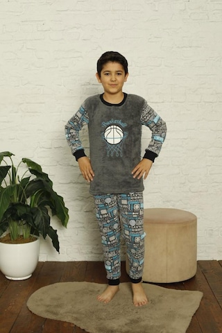 Pemilo Erkek Çocuk 1027 Desenli Polar Pijama Takımı Gri-gri 33799 - 1 Gri