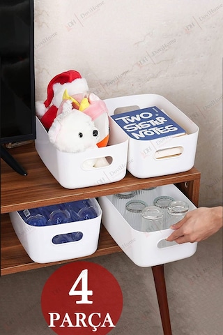 4 Adet 3.5 Litre Dolap Içi Ve Buzdolabı Düzenleyici, Banyo, Mutfak Organizer Sepet Seti - Beyaz