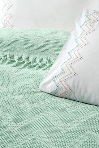 Petekli Dokuma Jakarlı Bağlama Saçaklı Pike Takımı-delfina-mint Mınt Mint