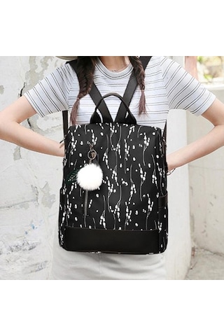 Mavi Yogodlns Yeni Baskı Çiçek Sırt Çantası Kadınlar Için Moda Tüy Topu Sırt Çantası Büyük Kapasiteli Öğrenci Okul Çantalarını Rahat Seyahat Çantası Mavi