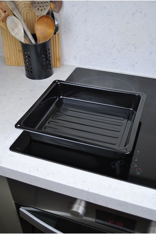 1 Adet Siyah Kare Emaye Fırın Tepsisi Yanmaz Yapışmaz Tepsi 26x30 Siyah