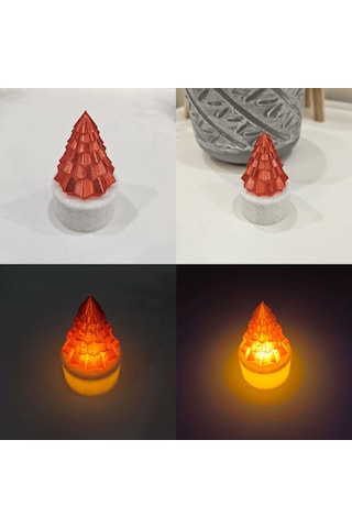 Yılbaşı Çam Ağacı Desenli Işıklı Biblo Kırmızı