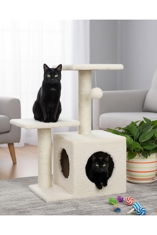 Reyo Pet Çift Basamaklı Yuvalı Kedi Tırmalaması Krem