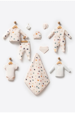 By Bubbles Unisex Desenli 10'lu Hastane Çıkış Seti Ekru Puantiye