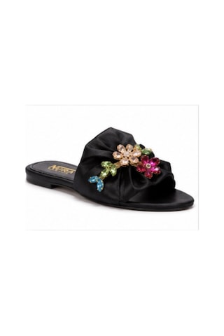 N Napa Shoe Np.8777.siyah Abiye Taşlı Kadın Taş İşlemeli Saten Fiyonklu Terlik Siyah Günlük & Özel Davet Şıklığı