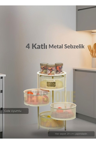 4 Katlı Sebzelik Açılır Metal Patates Soğan Sepeti Paslanmaz Meyvelik Organizer Sepet Krem Krem