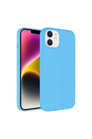 Apple Uyumlu iPhone 12 Kılıf M-safe Wireless Şarj Özellikli Pastel Renk Silikon Zore Plas Kapak Mavi Açık