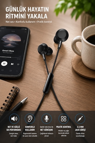 Philips TAE4105BK/00 Pure Bass Mikrofonlu Kulak İçi Kulaklık