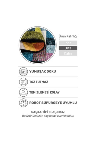 Colora Halı Koleksiyonu Yumuşak Renkli Kare Halı, Tozumaz, Modern Tasarım Ve Kolay Temizlik Multi 1