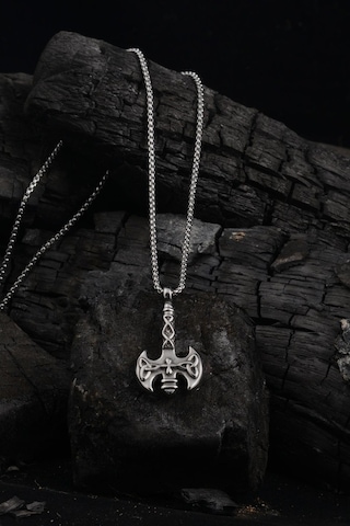 Ottoman Motifli Çift Taraflı Balta Model Çelik Erkek Kolye Zincir