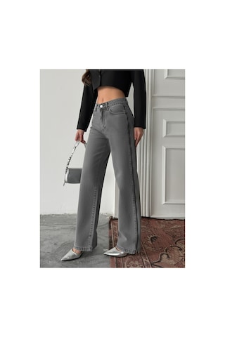 Blue Marlın Yan Fermuarlı Uzun Boyfriend Bol Paça Jeans Kar Siyah