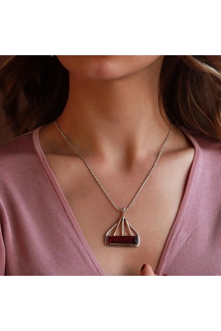 Lal Taşlı El İşli Otantik 925 Ayar Gümüş Kolye Gümüş