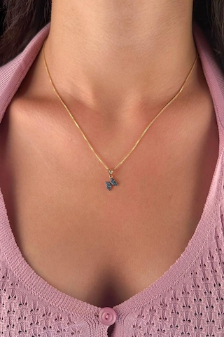 Fiyonk Kuyumculuk 14 Ayar Altın İpek Zincir Firuze Taşlı Kelebek Kolye 001