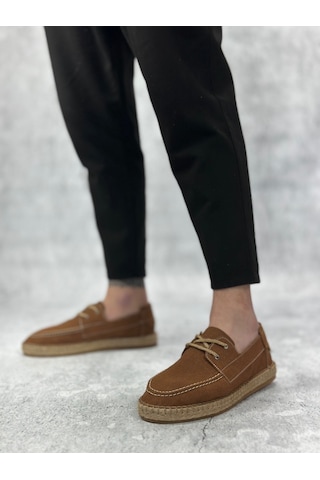 Ba0358 Boa Doğal Deri Tozu Bağcıklı Kauçuk El Yapımı Espadril Taban Taba Renk Erkek Ayakkabı Taba