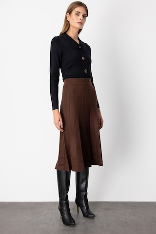 On Kadın Pileli Midi Boy Triko Etek 60201 Kahverengi Kahverengi