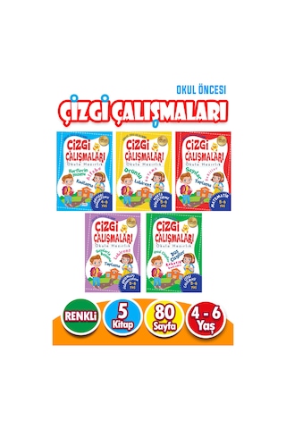 Harika Kitap 4 - 6 Yaş Okul Öncesi Çizgi Çalışmaları Seti 5 Kitap