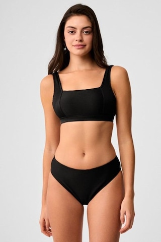 Kom Kadın Düz Renk Çıkarılabilir Kaplı Dokulu Kumaşlı Büstiyer Bikini Takımı Siyah