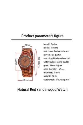 Erkek Ahşap Saat Analog Kuvars Saat Sandal Ağacı Malzeme Hafif Günlük Saatler Vintage Kol Saati Erkek Ve Kırmızı Sandal Ağacı Kayış Diğer
