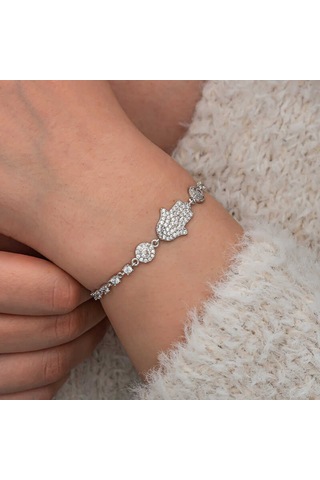 Artsmagazinmücevher Gümüş Zirkon Taşlı Fatma Ana Eli Kadın Bileklik