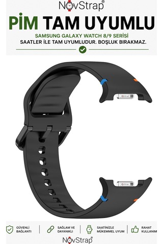 Novstrap Samsung Galaxy Watch 9 40mm 44mm İle Uyumlu Kordon Dikişli Silikon Kayış Tam Uyumlu Pimli