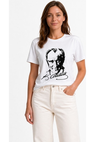 Westicgiyim Atatürk Baskılı Beyaz Tişört Unisex %100 Pamuk Rahat Kalıp Günlük T-shirt