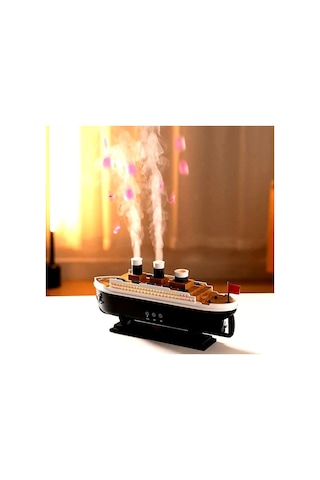 Oda Hava Nemlendirici Aroma Difizör Humudifier Gemi Şeklinde Rgb Led Işıklı Buhar Makinesi