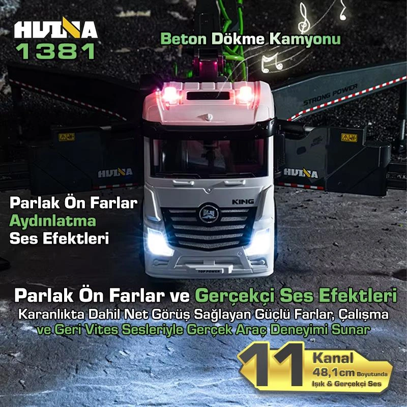 Huına 1381 1/18 11ch Beton Çimento Dökme Kamyonu İş Makinesi İnşaat Uzaktan Kumandalı Rc Model Gri -2.4ghz Gerçekçi Similasyon Ses Ve Işık Sistemi Huına1381-1 7600000034949
