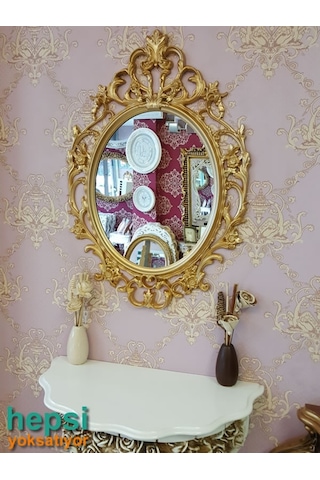 Vintage Taç Model Altın Renk Dekoratif Ayna Altın