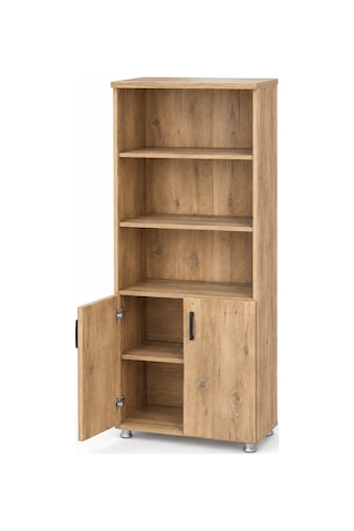 Ahşap 2 Kapaklı Büyük Dolap 80x38x190 Cm Enter Yarım Kapaklı Kahverengi