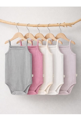 Civil Baby 5 Li Basıc İp Askılı 0-36 Ay Çıtçıtlı Badi - Pembe Pastel Pembe