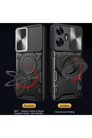 My Topped Realme C55 4g Tpu+pc Kılıf, Manyetik Tutucu, Cam Korumalı, Lens Koruma, Tam Uyumlu Kılıf