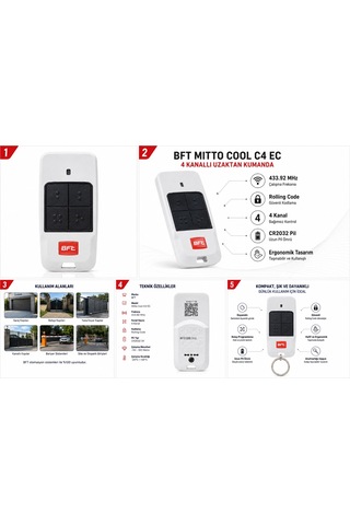 Bft Mitto Cool C4 Ec 4 Kanallı Garaj Kapısı Ve Otomatik Kapı Kumandası 433.92 Mhz