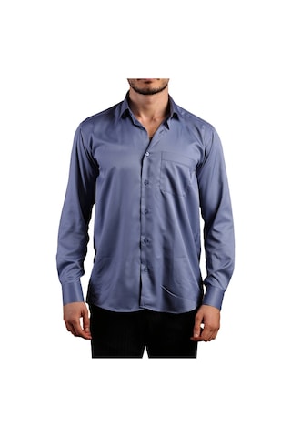 Dicotto İndigo Büyük Beden Rahat Kesim Micro Kumaş Kol Düğmeli Regular Fit Erkek Gömlek - 190-5 001