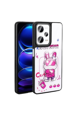 Xiaomi Redmi Note 12 Pro 5g Kılıf Parlayan Kabartmalı İkonik Figürlü Zore Amas Silikon Kapak Beyaz