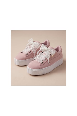Last İcon Çiçekli Dantel Desenli Beyaz Örgü Ayakkabı Bağcığı Kadın Sneaker Beyaz