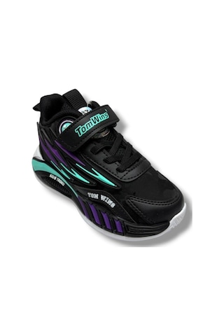 Tomwins 004-26 Kamuflaj Desenli Cırtlı Anatomik Çocuk Sneaker Siyah Mor Yeşil 26-30 Siyah