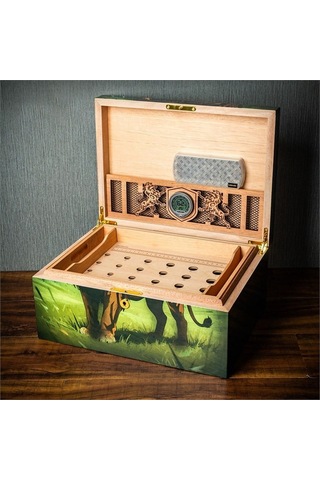 Lubinski Special Edt. Fire Lion Puro Kutusu Humidor 80's Kahve Lb-014