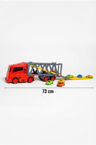 Çift Katlı Rampalı Dev Taşıyıcı Tır 73 Cm 2 Katlı Ve 4'lü Spor Araba Oyuncak Seti 73 Cm Kırmızı
