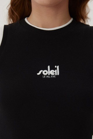 Buly Nakışlı Biye Detaylı Kolsuz Body Siyah