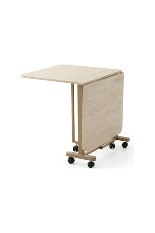 Katlanır Metal Tekerlekli Ayak Masa, Traverten, 70x10 Diğer