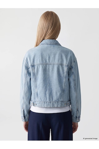 LC Waikiki Xsıde Mavi Gömlek Yaka Kadın Jean Ceket Lıght Blue